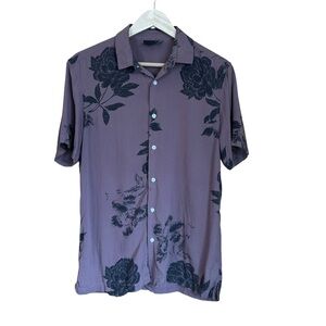 ASOS Mauve Floral Button Down Short Sleeved Shirt Sz M
